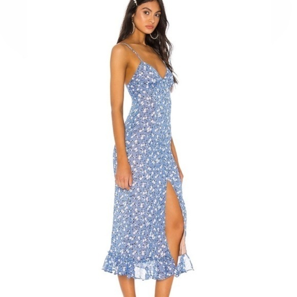 Majorelle Revolve Quincy Midi Dress Women’s Size XL Ruffle Floral‎ Blue Ditsy - Picture 2 of 11